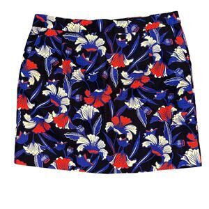 J. Crew Women's Printed Basketweave Mini Skirt Size 14 Blue Red White Floral